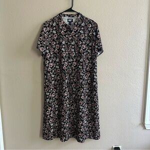 Lands End Floral Paisley Half Button Midi Dress